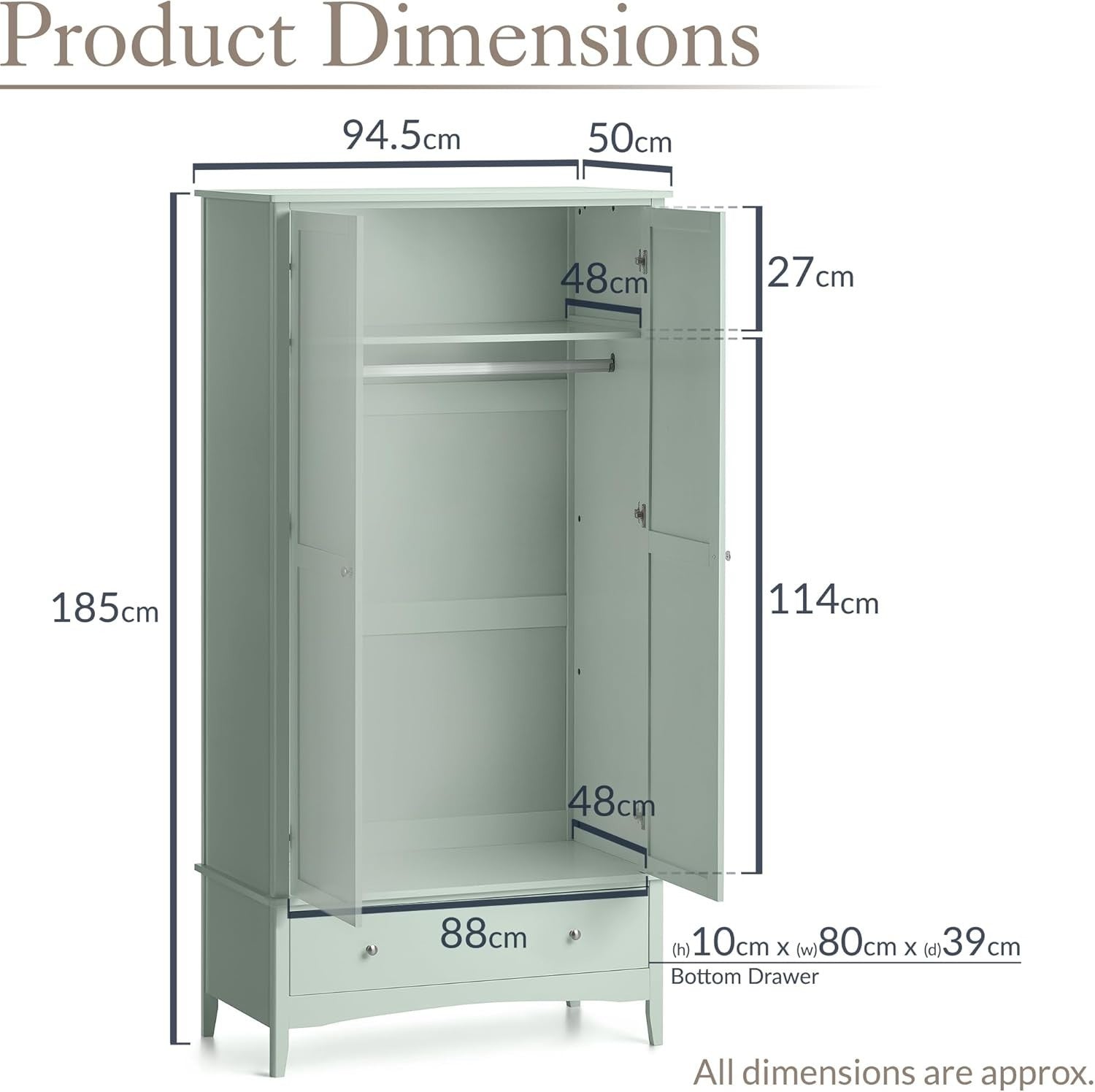 Double Wardrobe with Drawer | Soft Close Doors | Clothes Rail & Shelf Storage