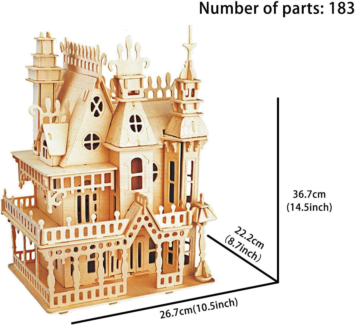3D Wooden Fantasy Villa Puzzle Kit - DIY Miniature Model, Paintable