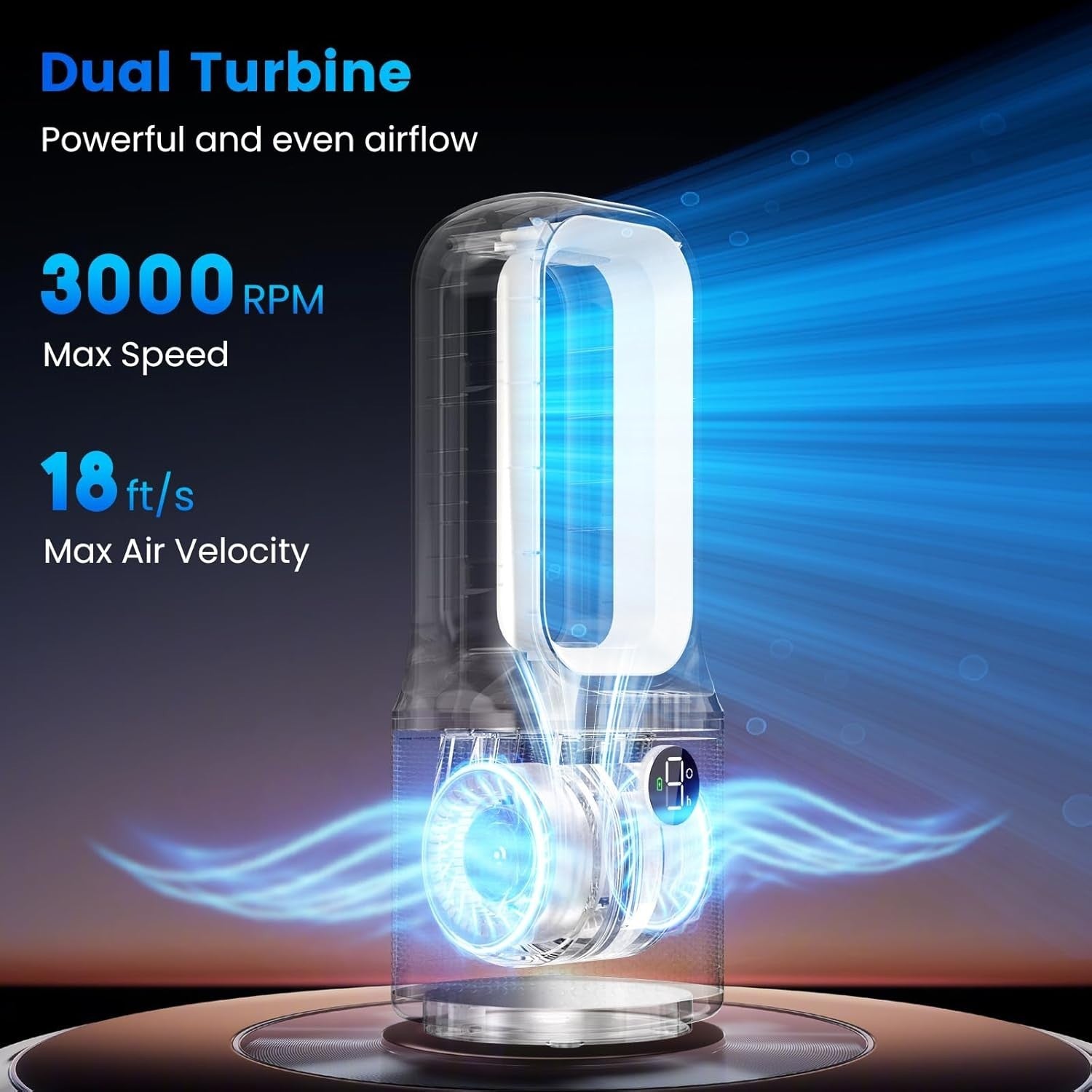 13-Inch Bladeless Desk Fan – Quiet 9-Speed Air Circulator w/ Timer & Night Light