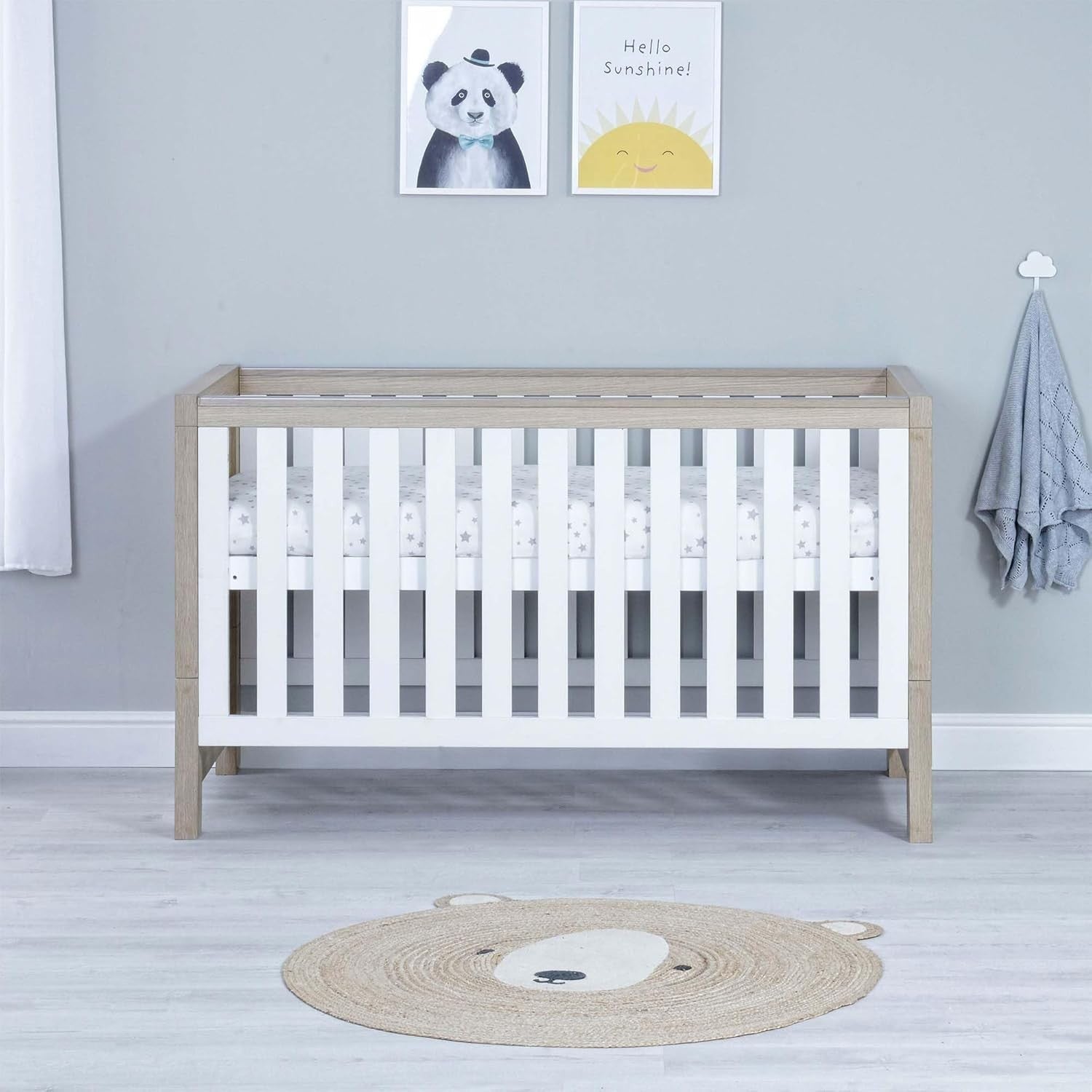 Nursery Furniture Set Cot Bed Wardrobe Chest Drawers Solid Wood White Oak 2Pcs