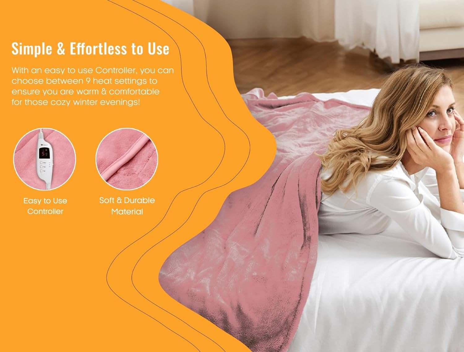 Electric Heated Throw Blanket 160x130cm Fleece 9 Heat Washable