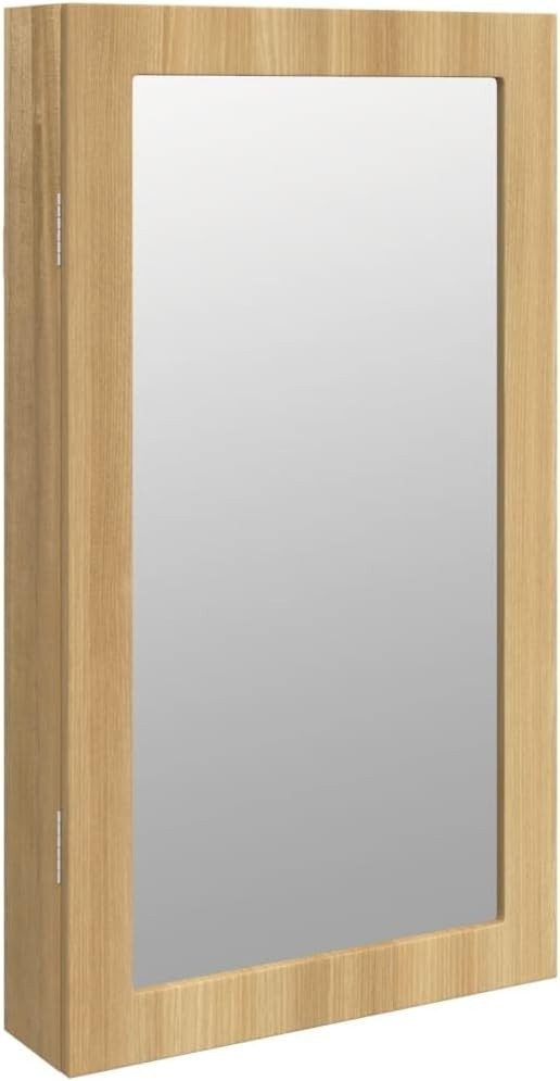 Brown LED Mirror Jewellery Cabinet Wall Mounted Lockable Storage