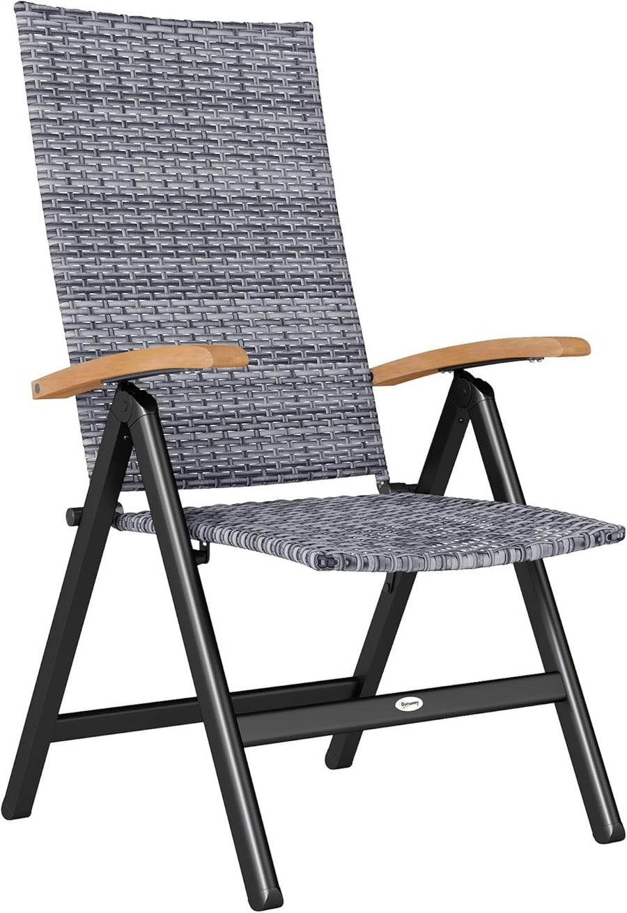 Light Grey Folding Recliner Chair High Back Rattan Patio Garden Seat
