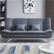 Luxury 3 Seater Sofa Bed Grey Linen Futon Couch w/ Pillows & Chrome Legs