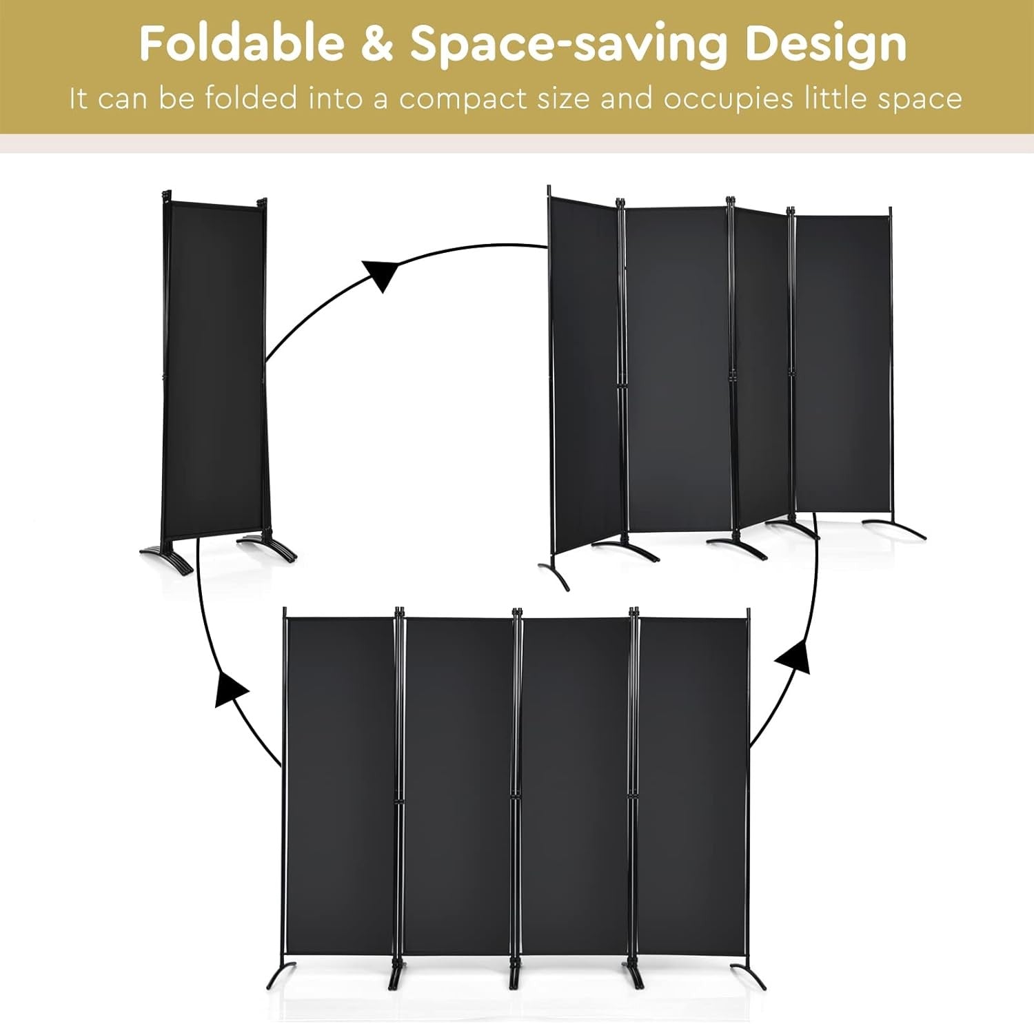 4 Panel Folding Room Divider Privacy Screen Freestanding Partition Wall Black