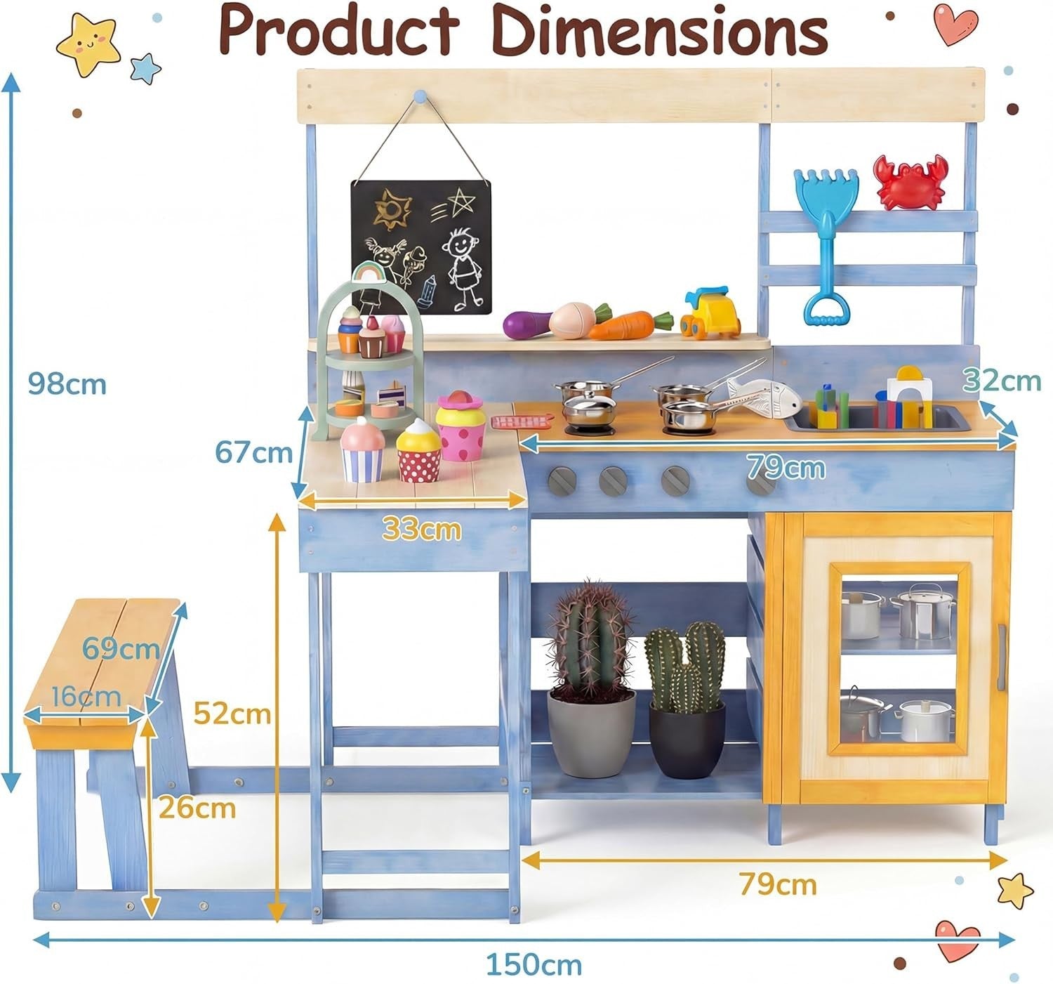 Kids Mud Kitchen Outdoor Wooden Play Kitchen Picnic Table Toy Set