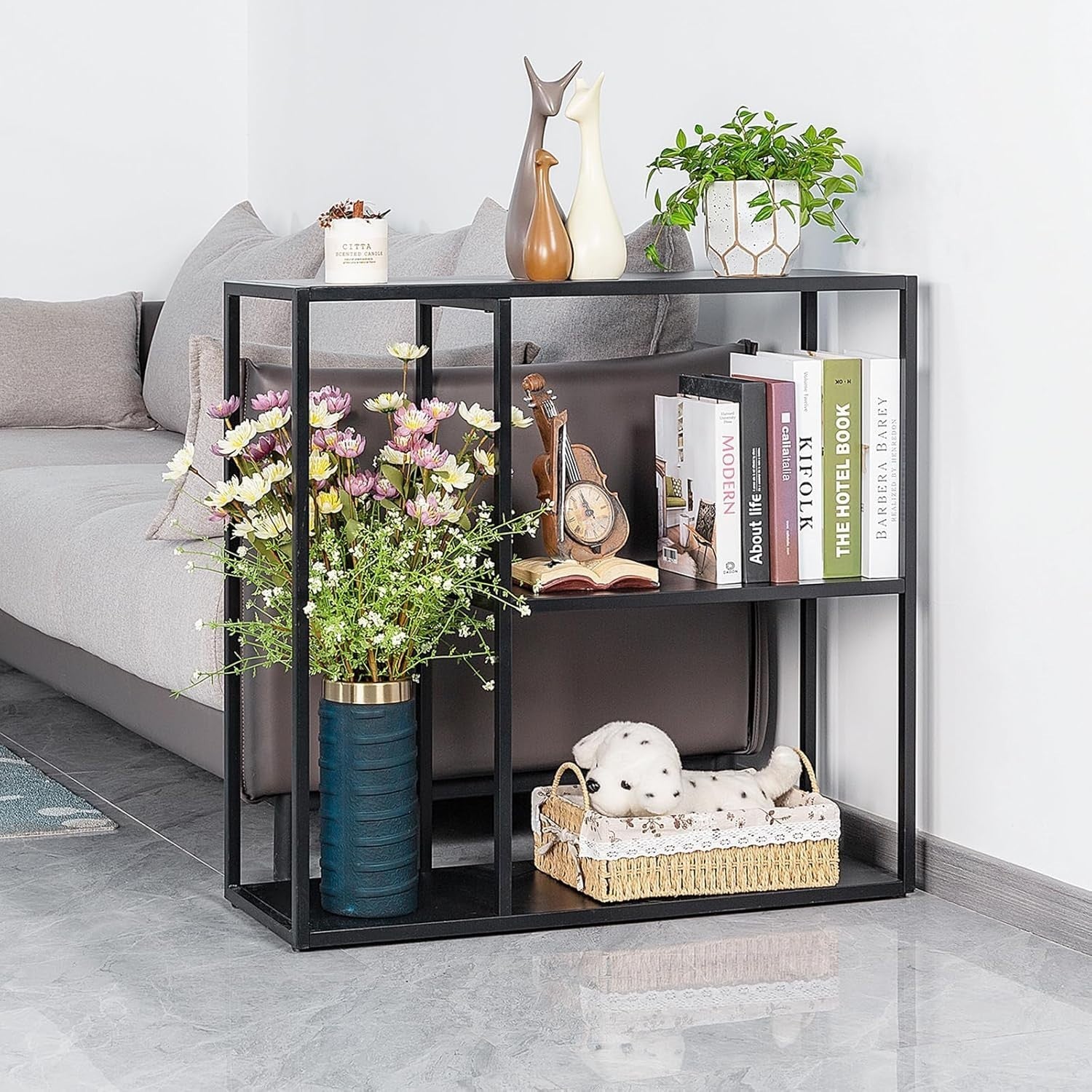 Black 3 Tier Metal Console Table with Shelves - Space-Saving, Durable, Multi-Use
