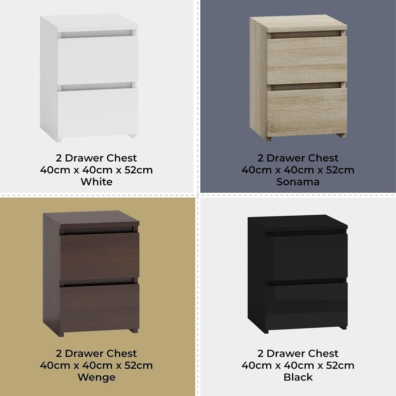 White 2 Drawer Bedside Table Cabinet Small Chest Modern Storage Unit