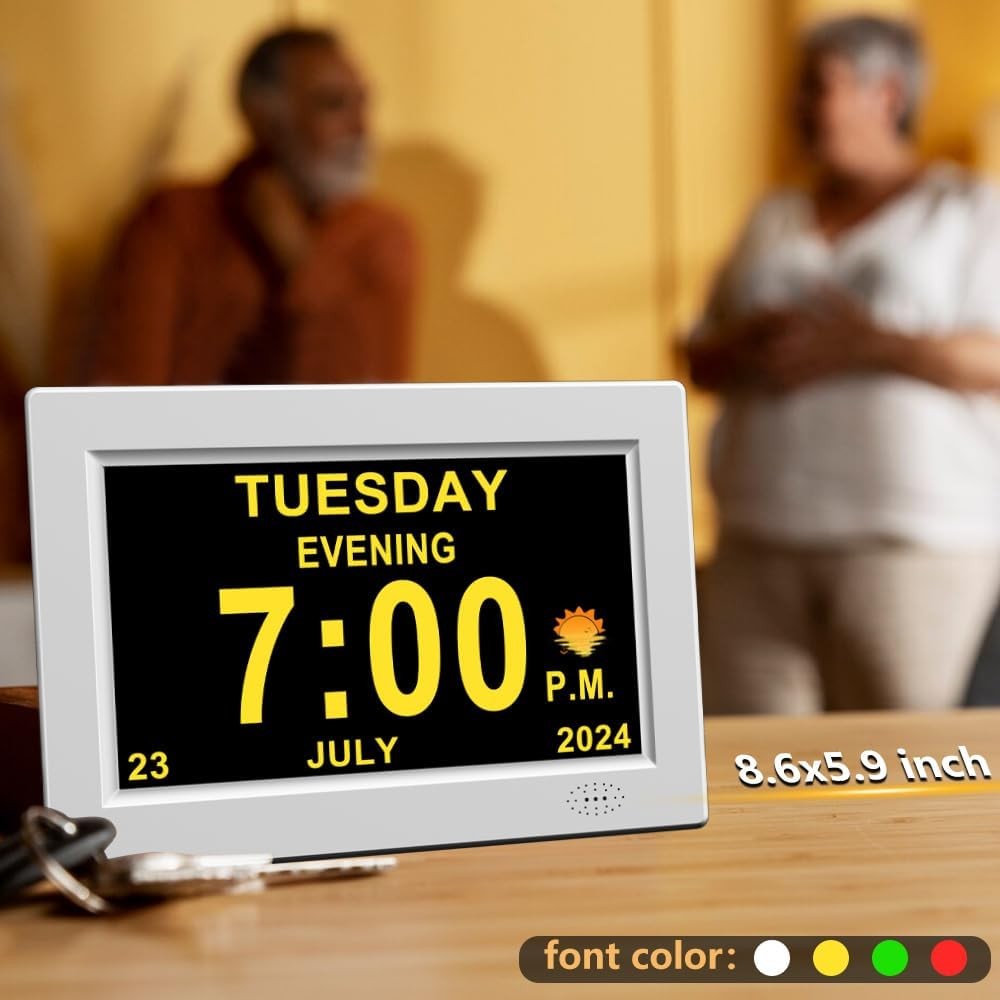 8” Dementia Digital Clock Large Day Date Display Auto Dimming Elderly