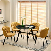 4 Orange Velvet Dining Chairs & Black Marble Round Table Set for Kitchen