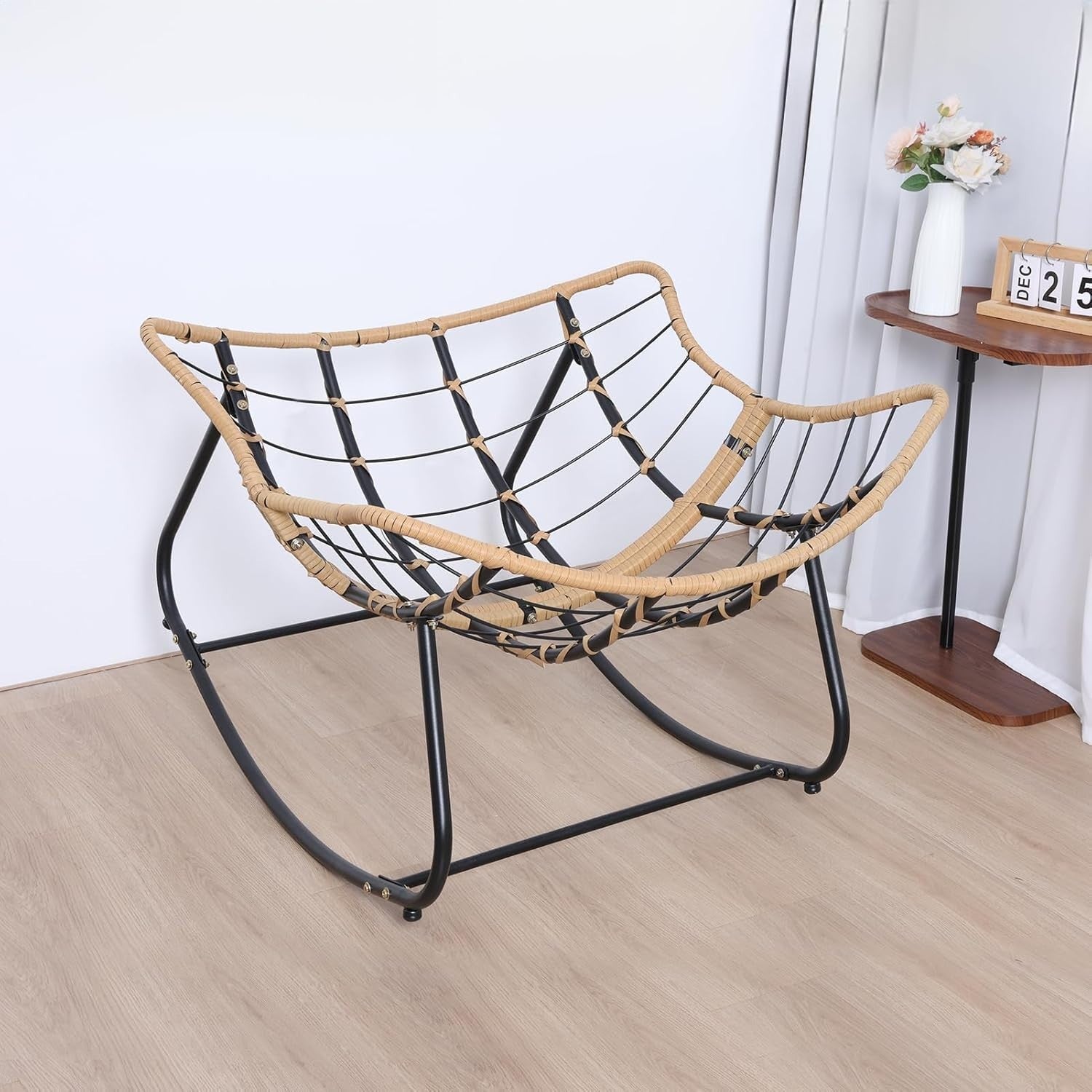 Luxury Rattan Rocking Chair Grey w/ Oversized Cushion Indoor Outdoor