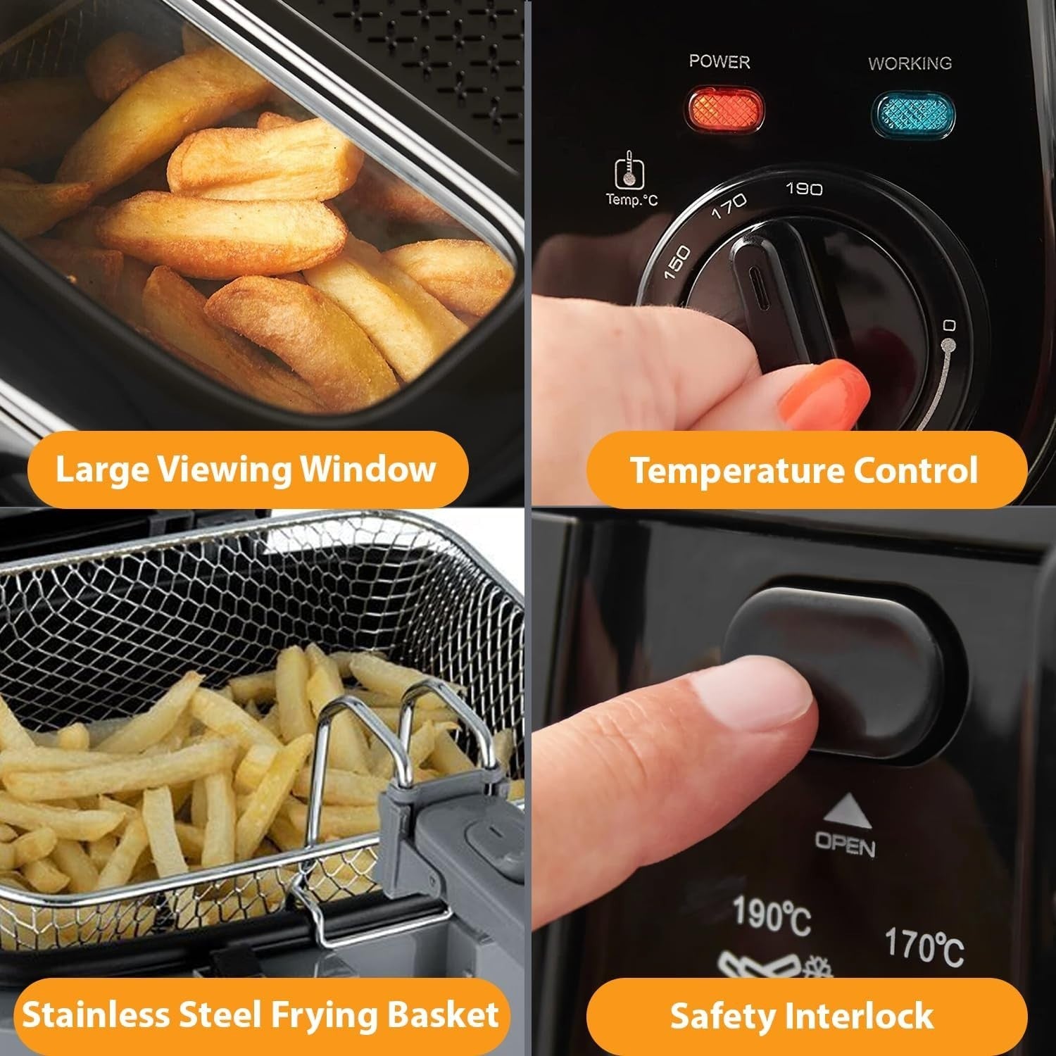 2.5L Deep Fat Fryer 1800W Adjustable Temp Viewing Window Compact
