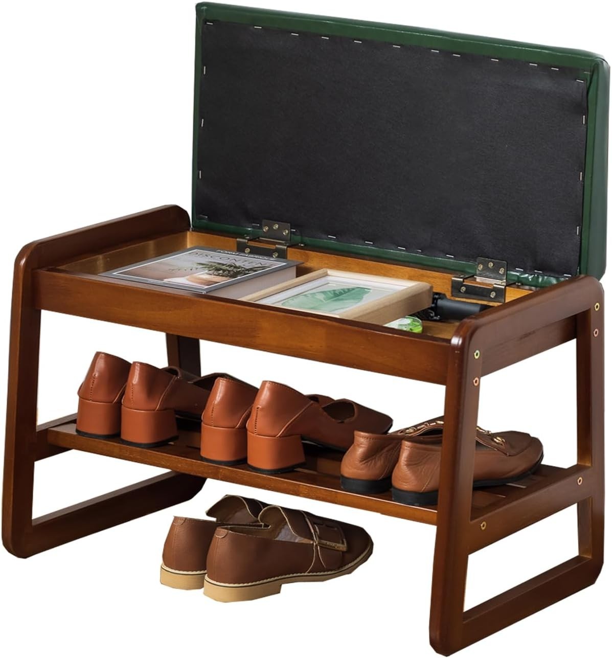 Entryway Shoe Bench with Flip-Top Storage & Cushion, 2-Tier Organizer