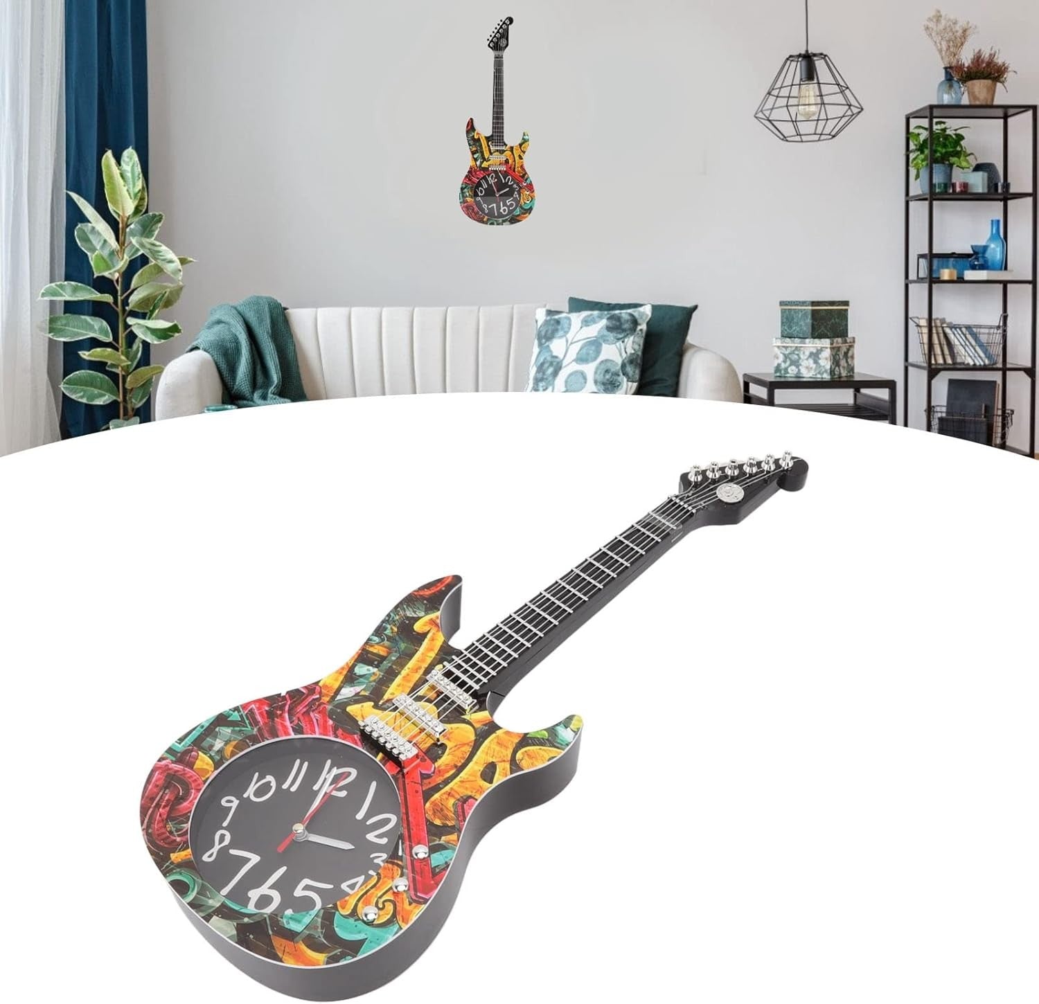 Guitar Shape Wall Clock Retro Music Decor 21cm Silent Art Gift for Players