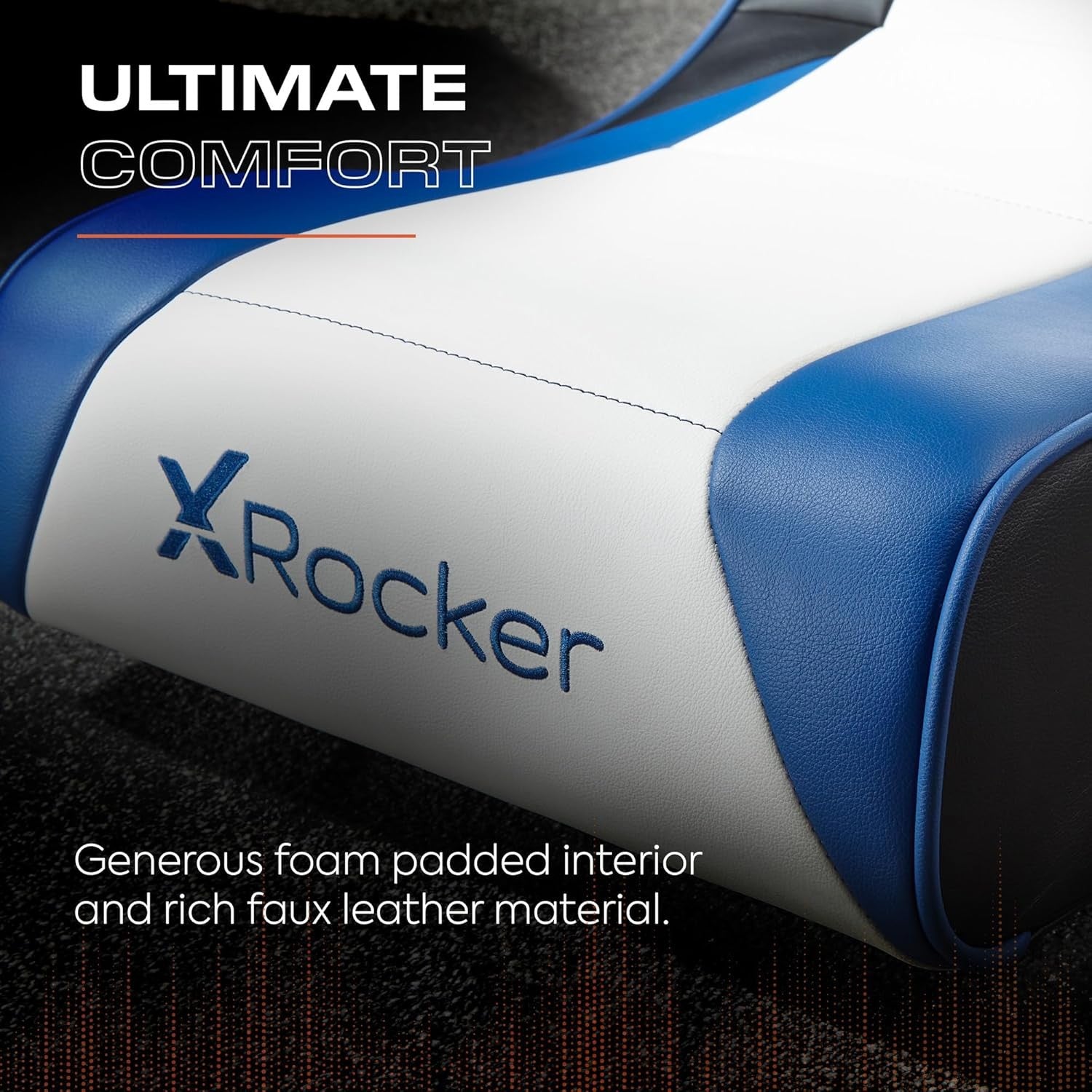 Floor Rocker Gaming Chair w/ Speakers Foldable White Blue