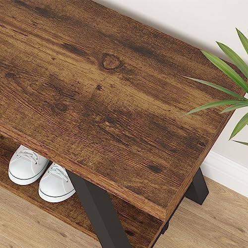 Rustic Industrial Wood Metal Entryway Bench Shoe Rack Seat Hallway Bedroom 47in