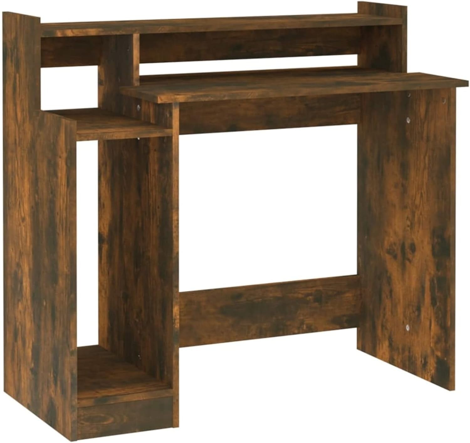Modern Smoked Oak Computer Desk 97x90cm with LED Lights & Shelf for Office