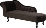 Vintage Left Hand Velvet Chaise Lounge Brown Chesterfield Tufted Fabric Sofa
