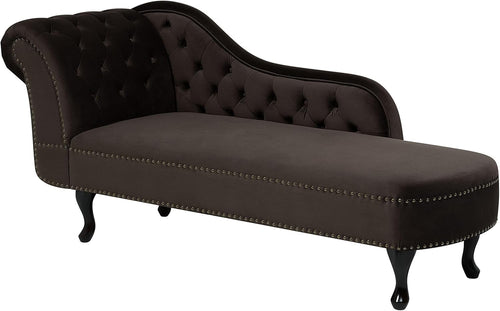 Vintage Left Hand Velvet Chaise Lounge Brown Chesterfield Tufted Fabric Sofa