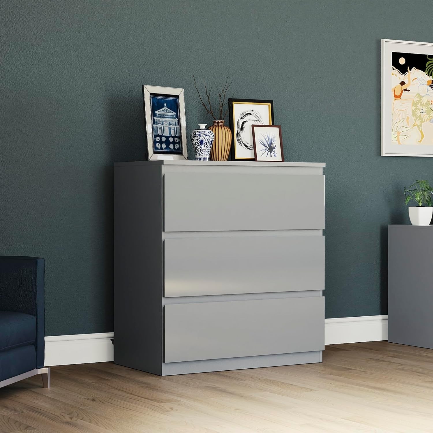 Modern Grey 3-Drawer Chest Storage Cabinet | Smooth Glide, Durable Wood