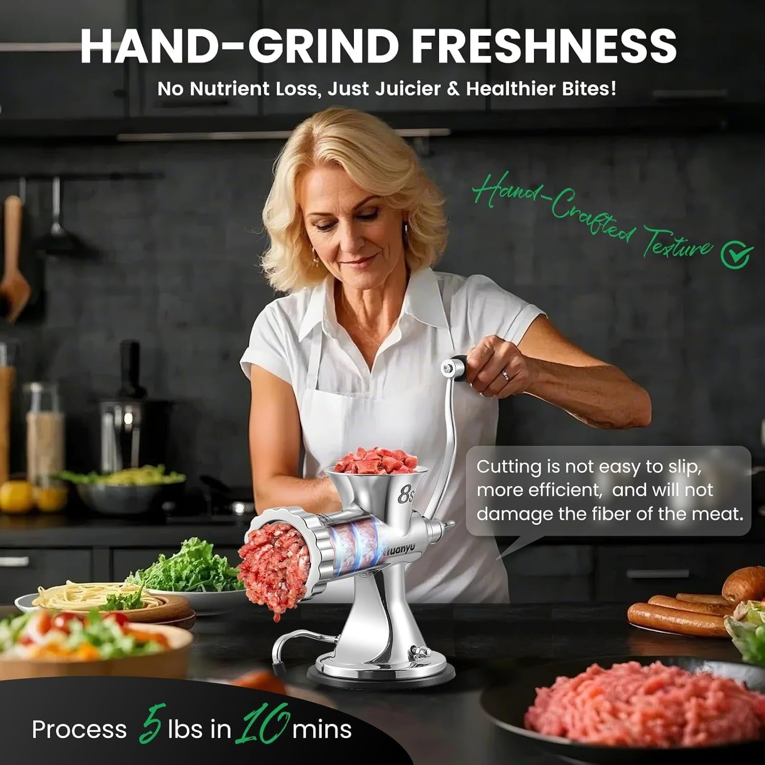 Stainless Steel Manual Meat Grinder Sausage Maker Mincer Size 8