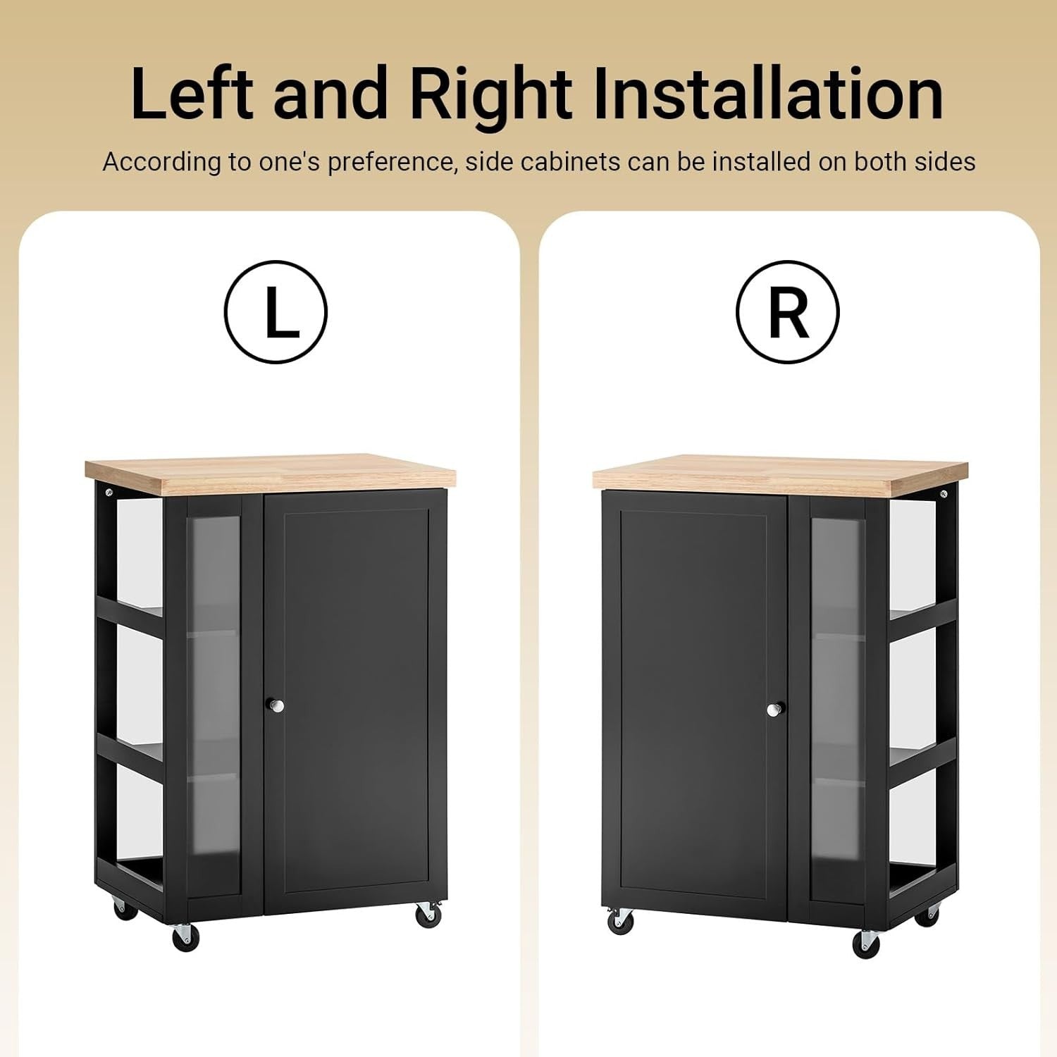 Compact Kitchen Island on Wheels Storage Cabinet Black