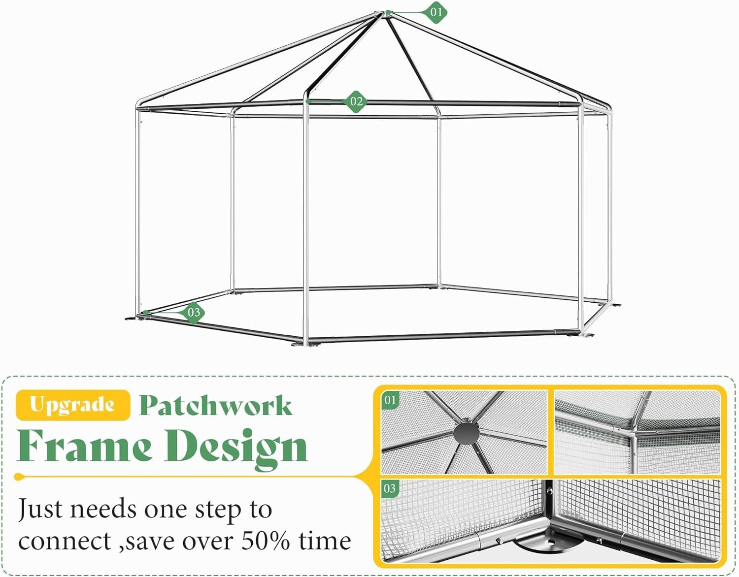 Hexagonal Walk-In Greenhouse 4.1x4.1x2.7m Heavy Duty Waterproof PE Cover