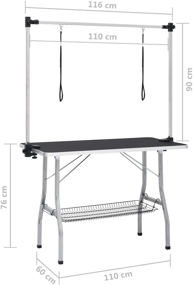 Adjustable Dog Grooming Table Non Slip Foldable Steel Legs Storage Basket