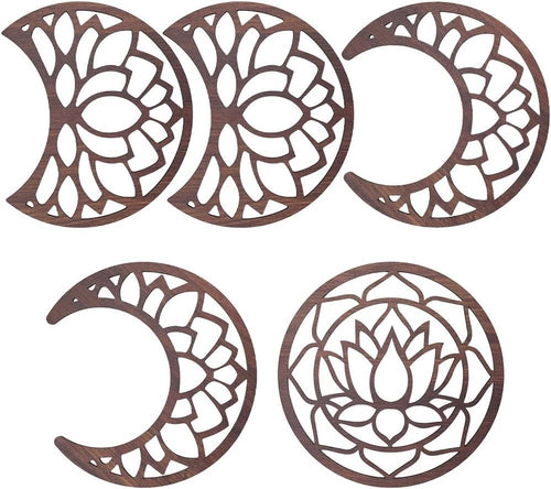 Moon Phase Wall Decor Wooden Boho Lotus Hanging Art