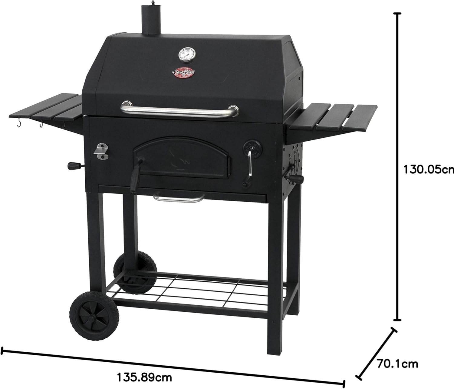 Large Charcoal BBQ Grill & Smoker with Shelves, Thermometer, Heavy-Duty Steel