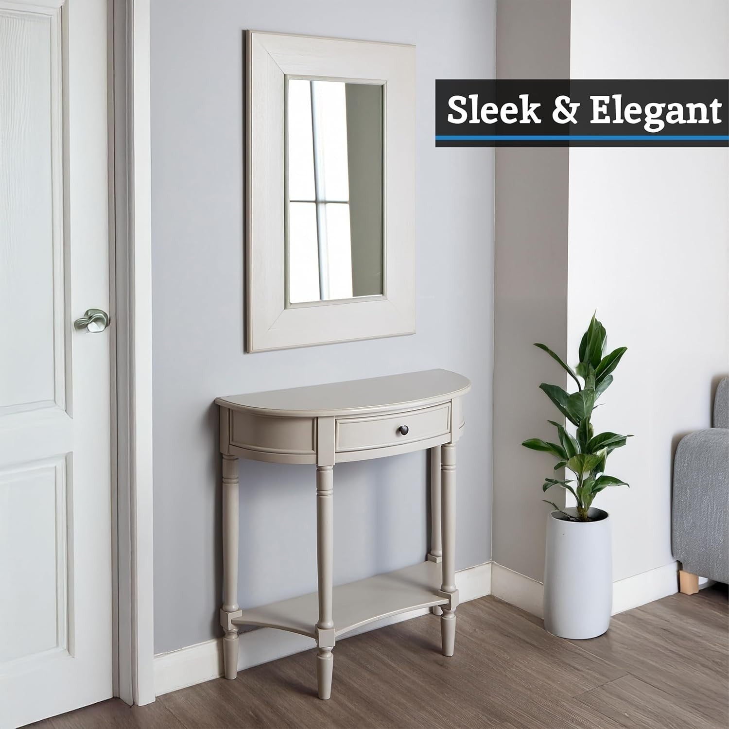 Narrow Half Moon Console Table with Drawer, Slim Hallway Accent 78cm