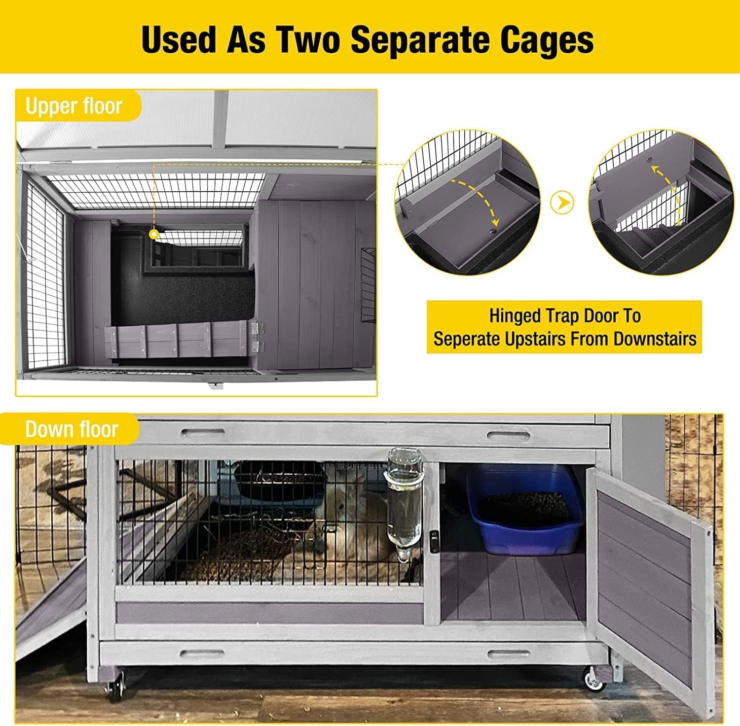 Indoor Outdoor Rabbit Hutch on Wheels Lockable Cage with Deep Tray