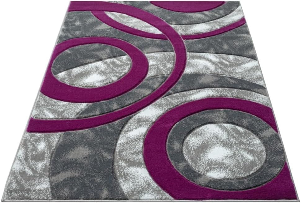 Purple Grey Circle Rug 120x170cm Soft Non Slip Modern Living Room Carpet