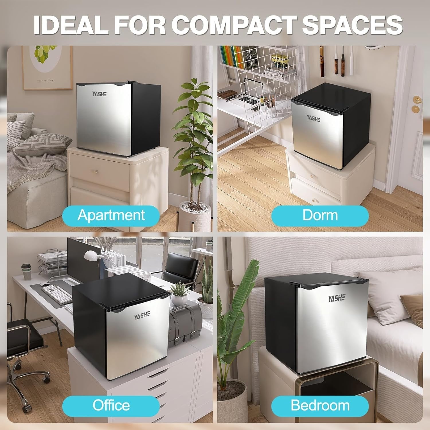 52L Mini Fridge Freezer Compact Portable Bedroom Office Dorm Silver