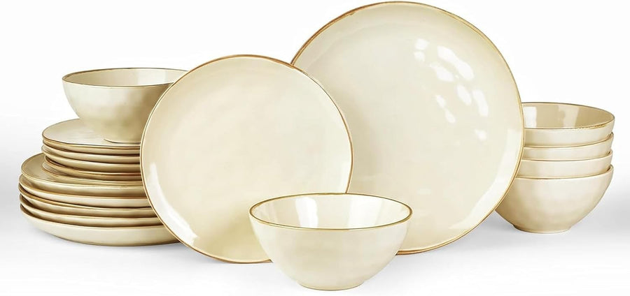 18pc Stoneware Dinnerware Set Plates Bowls Beige Service for 6