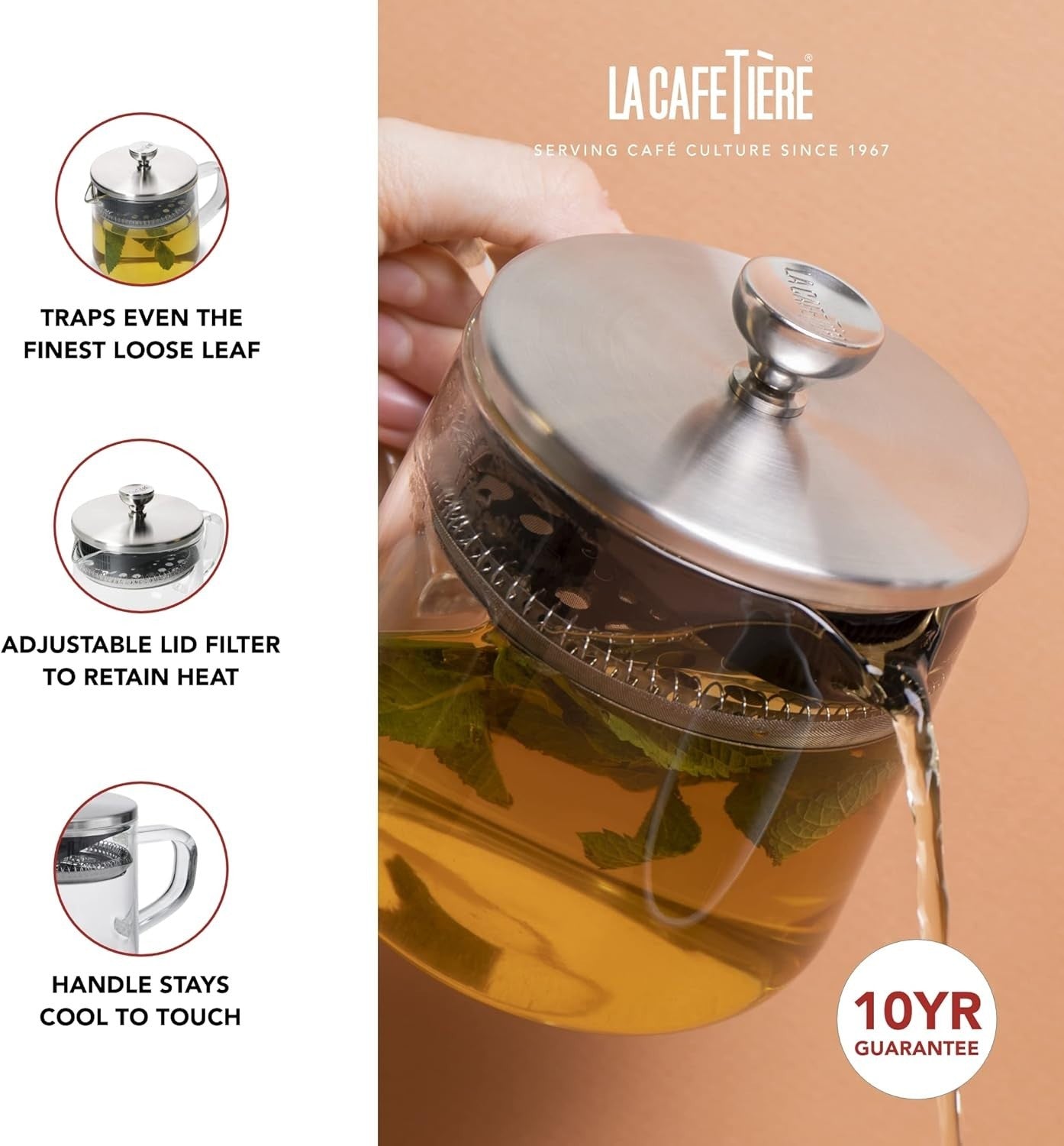 Glass Teapot with Infuser 550ml Loose Leaf Tea Maker Stainless Filter