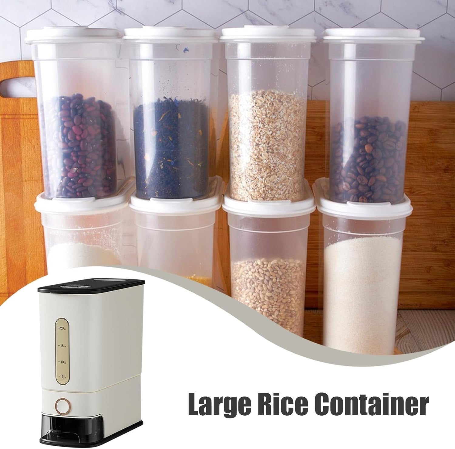 24L Rice Storage Container Press Dispenser Airtight PP Box