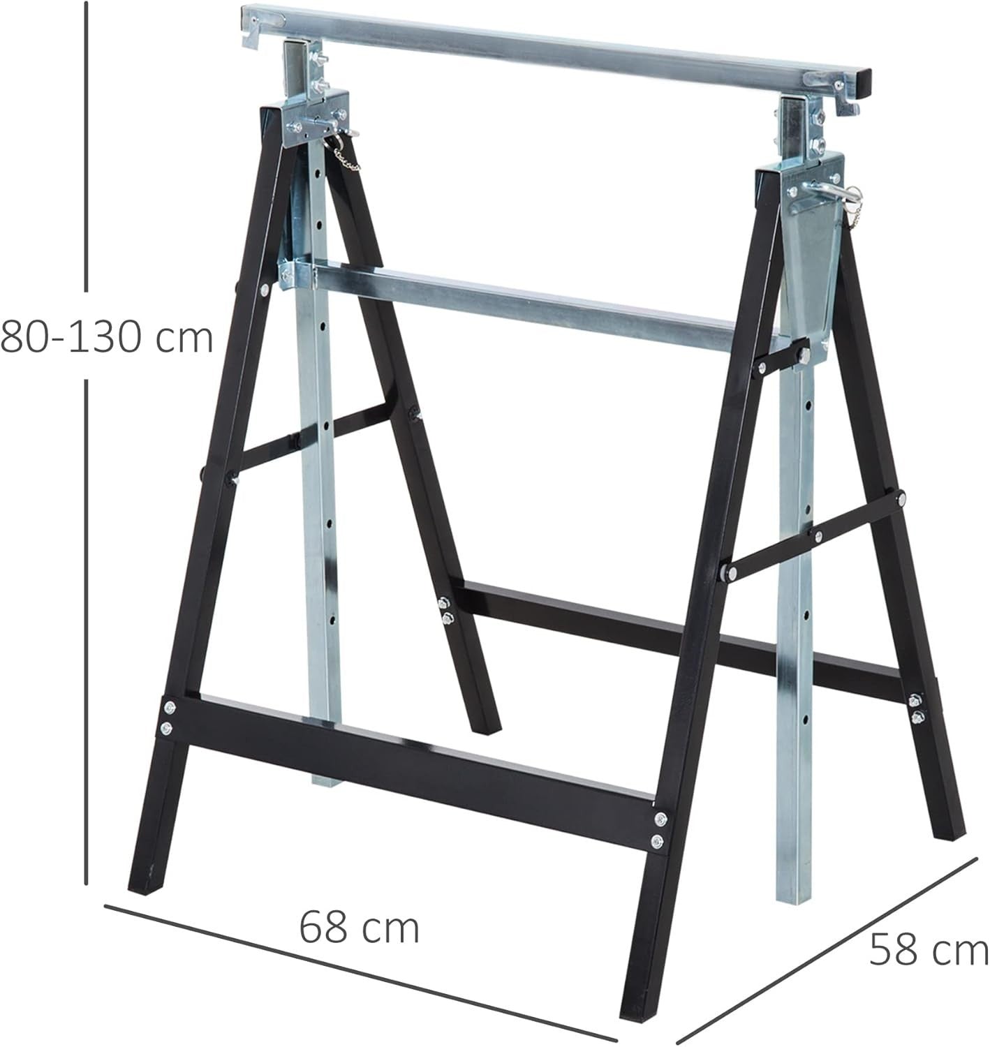 2x Adjustable Telescopic Sawhorse Folding Steel Trestle Work Bench 80–130cm