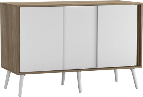 Modern Oak Sideboard Storage Cabinet Sliding Doors White Cupboard Unit