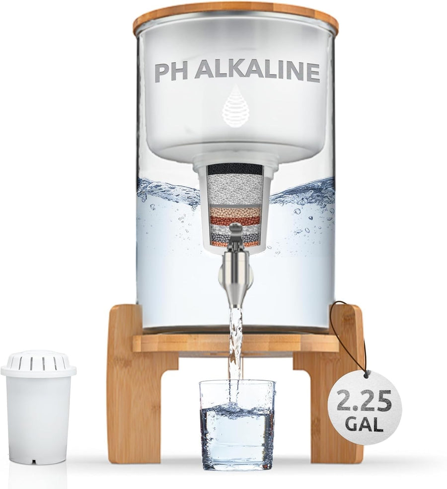 Alkaline Water Filter Dispenser Glass Countertop 8.5L Fluoride Removal
