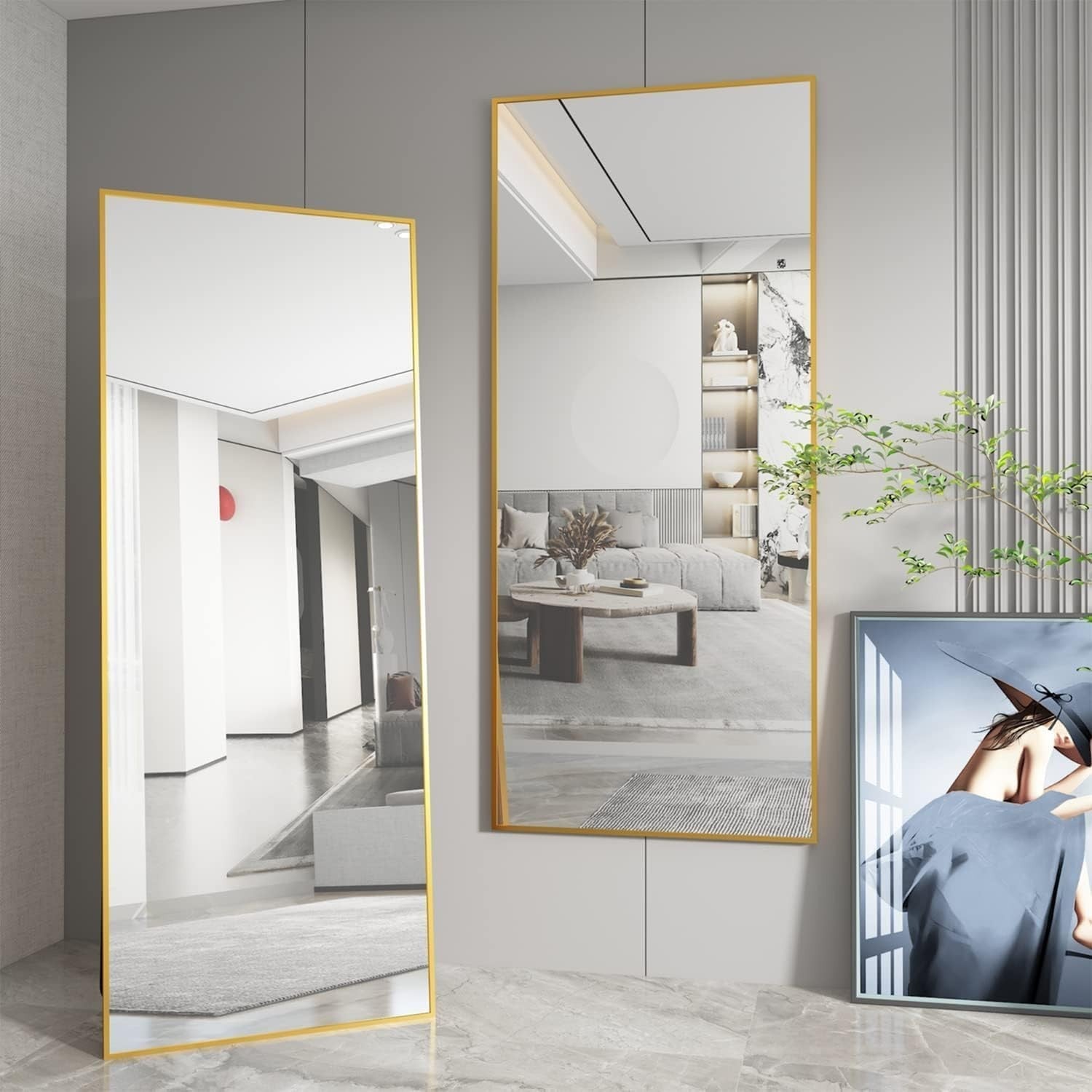 Full Length Floor Mirror 165x60cm Gold Frame, Lean or Hang, Crystal Clear
