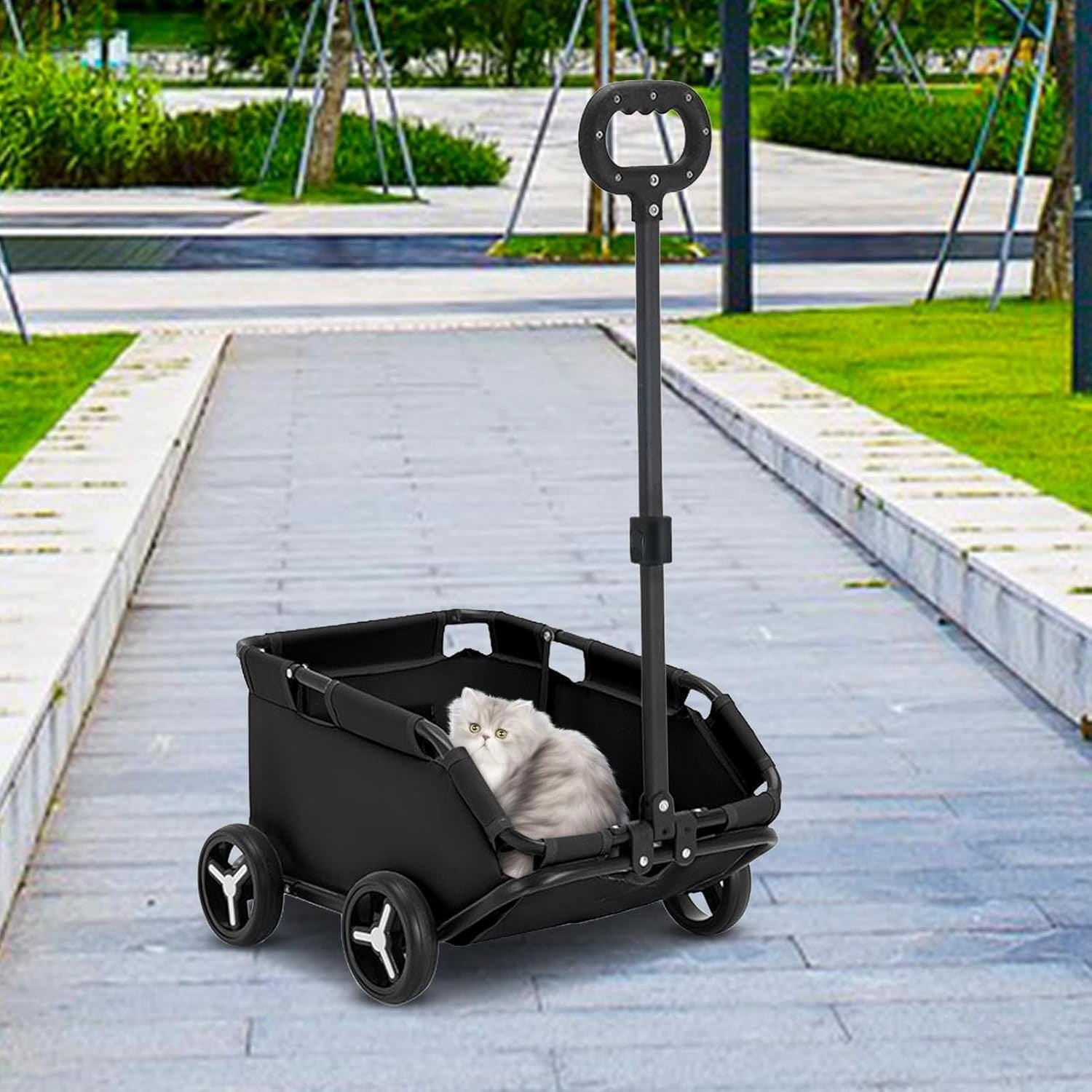 Black Pet Wagon Stroller Foldable Dog & Cat Travel Trolley for Small Pets