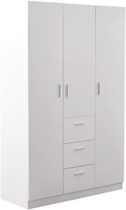 Large 3-Door Triple Wardrobe with Drawers - Bedroom Storage Organizer White