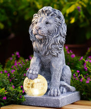 Solar Lion Garden Statue with LED Ball Light – Waterproof Resin Outdoor Ornament