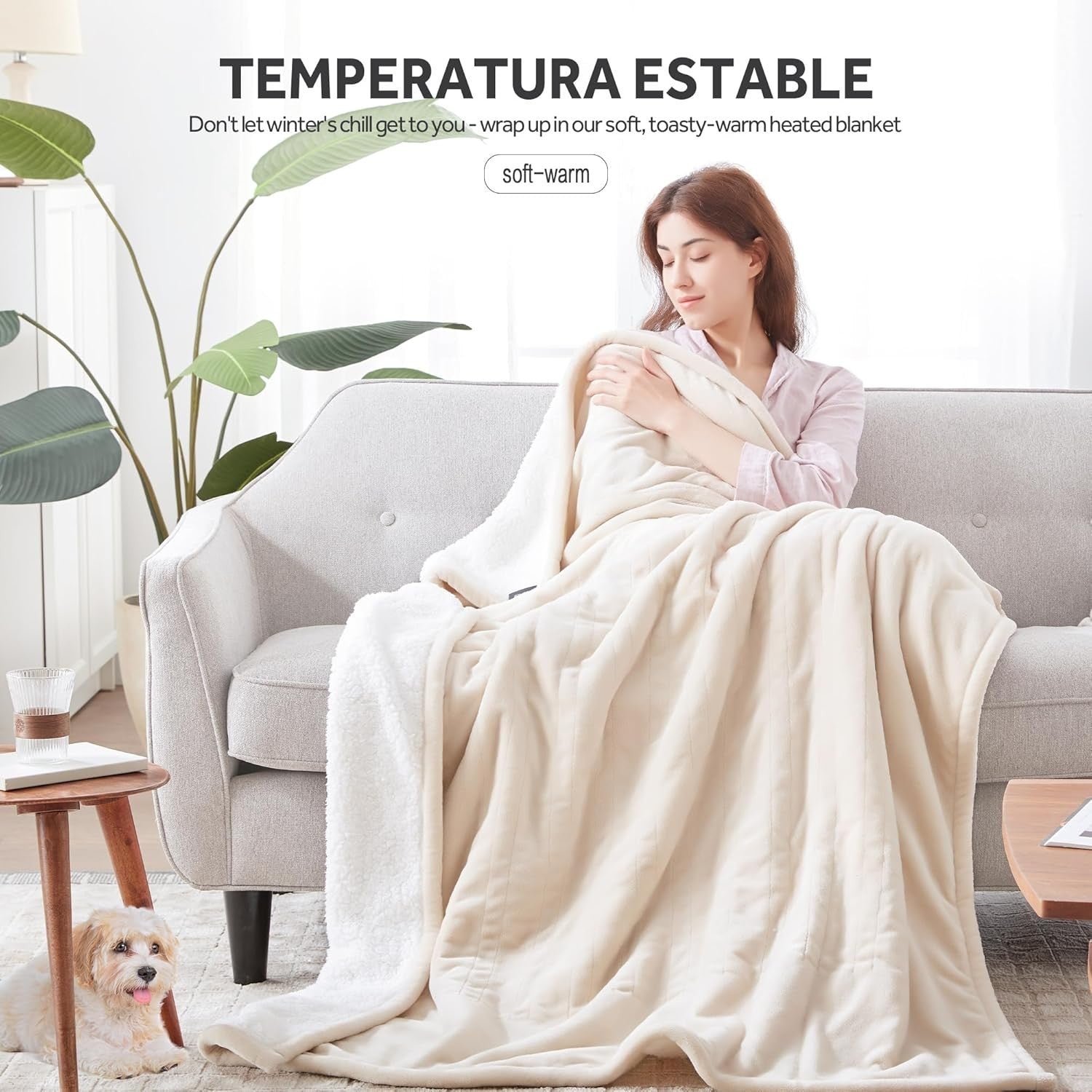 Electric Heated Throw Blanket Sherpa Fleece 6 Heat Levels Auto Off 130x160cm