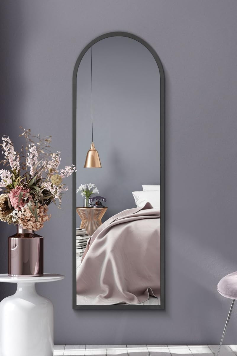 Modern Black Metal Arched Wall Mirror 160x53cm Leaner & Wall Mount