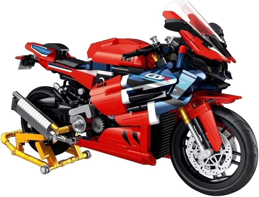 Motorcycle Building Kit 1017pcs Red Model, Realistic Details, Gift Toy