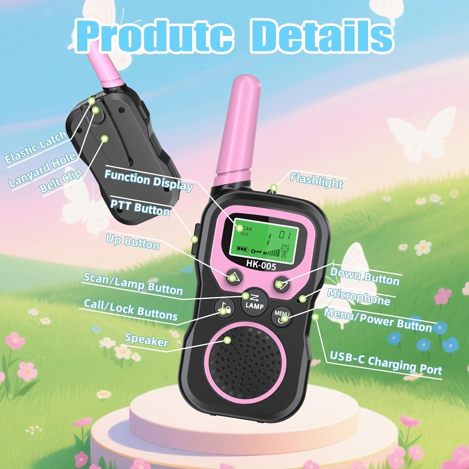 Kids Rechargeable Walkie Talkies 3 Pack Long Range VOX LED Flashlight