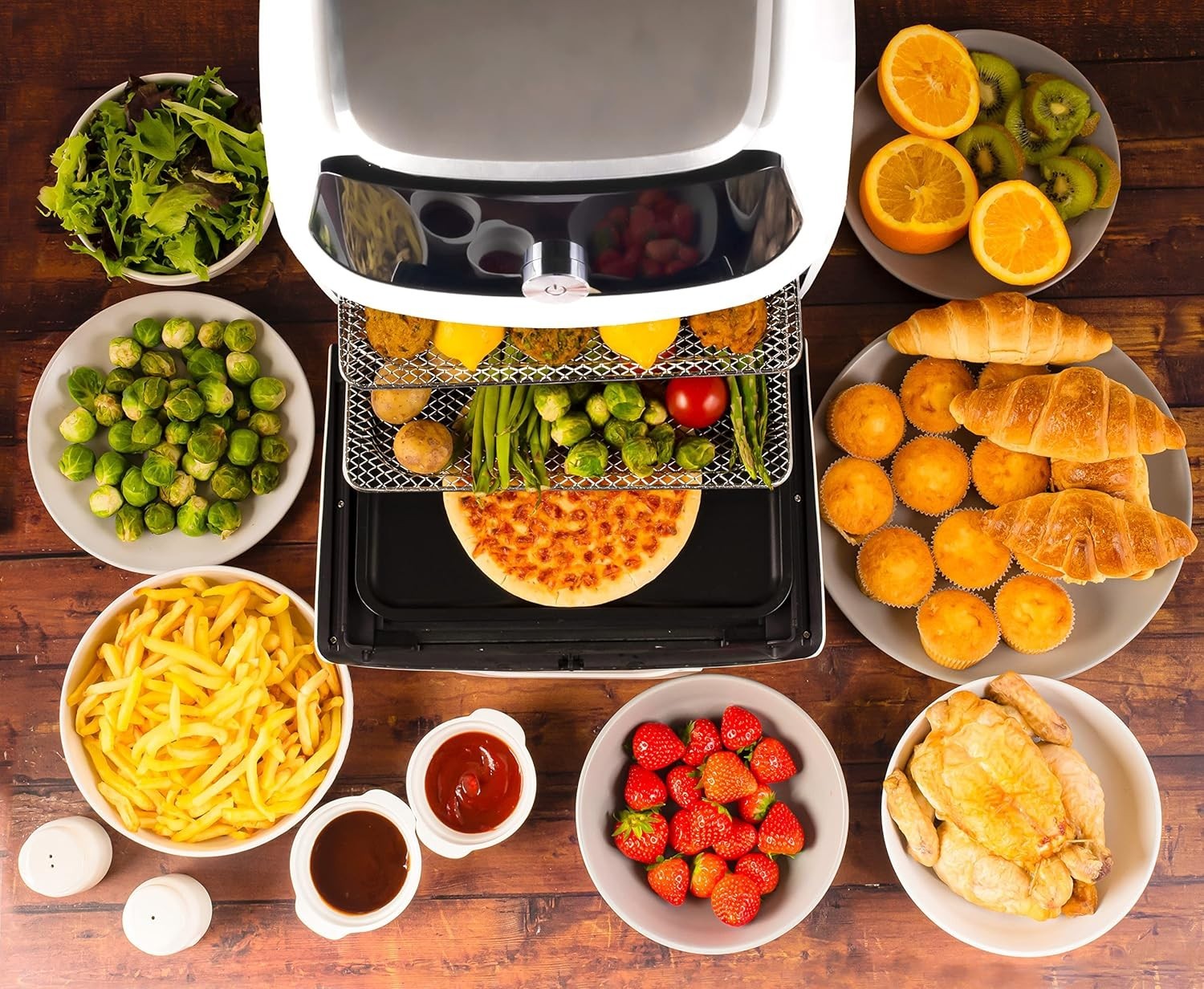 16L Air Fryer Oven Rotisserie 1800W 10 Presets Touchscreen Window white