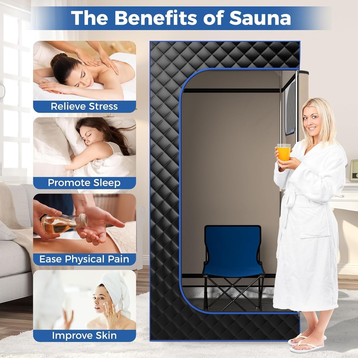 Portable Home Steam Sauna Tent w/ 3L Steamer – Full Body Detox Spa (Black)